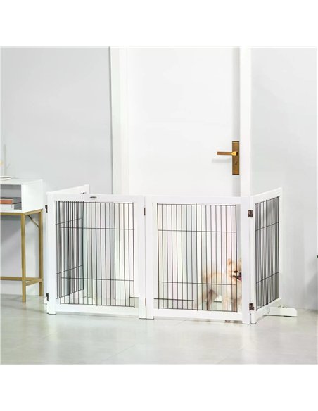 PawHut Freestanding Folding Pet Gate 4 Panels Dog Puppy Barrier with Support Feet - pic 143112 | FastDaddyshop