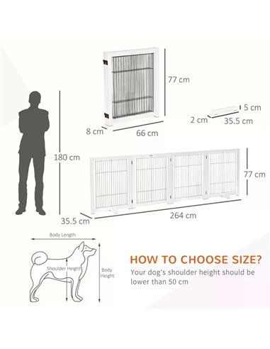 PawHut Freestanding Folding Pet Gate 4 Panels Dog Puppy Barrier with Support Feet