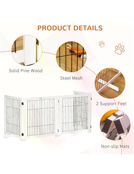 PawHut Freestanding Folding Pet Gate 4 Panels Dog Puppy Barrier with Support Feet - pic 143116 | FastDaddyshop