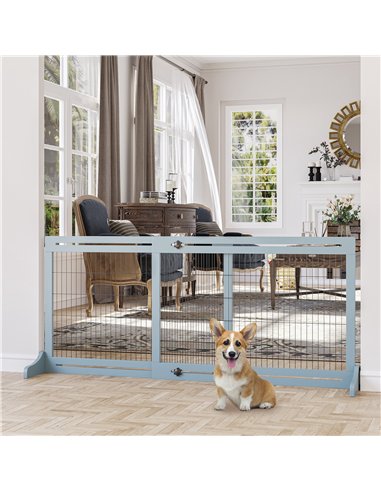 PawHut Freestanding Dog Gate, Foldable Pet Fence, Indoor Wood Barrier, Stair Gate with Support Feet, for Doorway, Hallway, Small