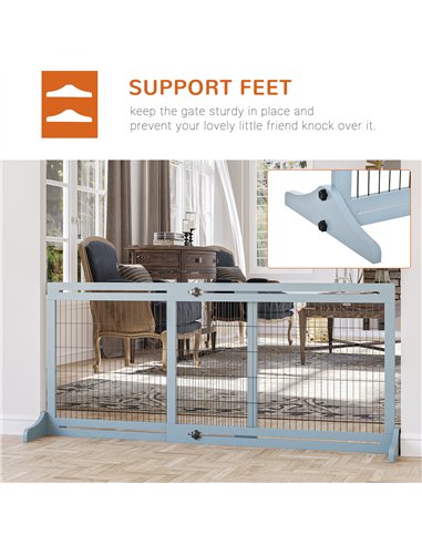PawHut Freestanding Dog Gate, Foldable Pet Fence, Indoor Wood Barrier, Stair Gate with Support Feet, for Doorway, Hallway, Small