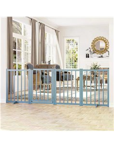 PawHut Pet Gate Wooden Foldable Dog Safety Barrier w/ 4 Panels for Small and Medium Dogs Blue 2