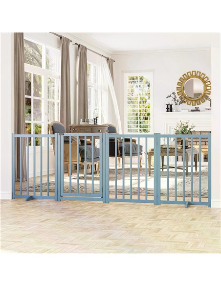 PawHut Pet Gate Wooden Foldable Dog Safety Barrier w/ 4 Panels for Small and Medium Dogs Blue - pic 143130 | FastDaddyshop