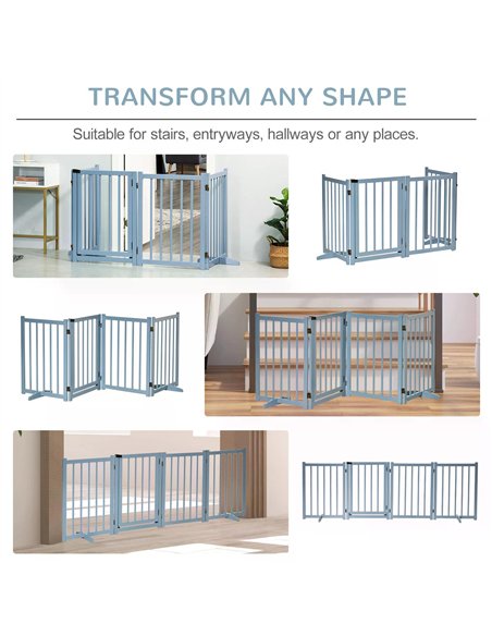 PawHut Pet Gate Wooden Foldable Dog Safety Barrier w/ 4 Panels for Small and Medium Dogs Blue - pic 143132 | FastDaddyshop