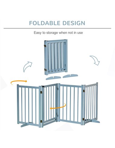 PawHut Pet Gate Wooden Foldable Dog Safety Barrier w/ 4 Panels for Small and Medium Dogs Blue