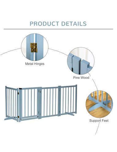 PawHut Pet Gate Wooden Foldable Dog Safety Barrier w/ 4 Panels for Small and Medium Dogs Blue