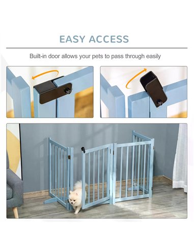 PawHut Pet Gate Wooden Foldable Dog Safety Barrier w/ 4 Panels for Small and Medium Dogs Blue