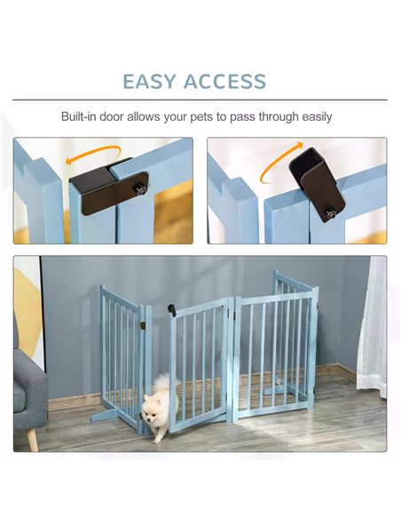PawHut Pet Gate Wooden Foldable Dog Safety Barrier w/ 4 Panels for Small and Medium Dogs Blue - pic 143135 | FastDaddyshop