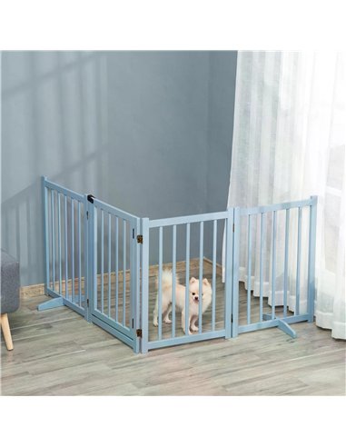 PawHut Pet Gate Wooden Foldable Dog Safety Barrier w/ 4 Panels for Small and Medium Dogs Blue