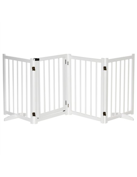 PawHut Wooden Dog Gate, Dog Fence Indoor, 80 cm Tall Freestanding Pet Gate for Small and Medium Dogs with 4 Panels, 2 Support Fe - pic 143138 | FastDaddyshop