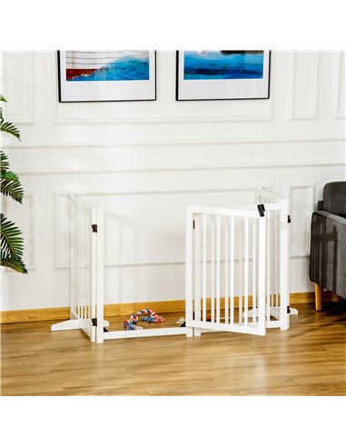 PawHut Wooden Dog Gate, Dog Fence Indoor, 80 cm Tall Freestanding Pet Gate for Small and Medium Dogs with 4 Panels, 2 Support Fe
