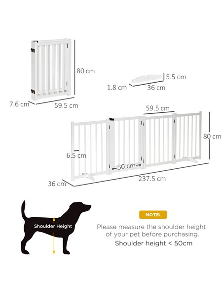 PawHut Wooden Dog Gate, Dog Fence Indoor, 80 cm Tall Freestanding Pet Gate for Small and Medium Dogs with 4 Panels, 2 Support Fe - pic 143140 | FastDaddyshop
