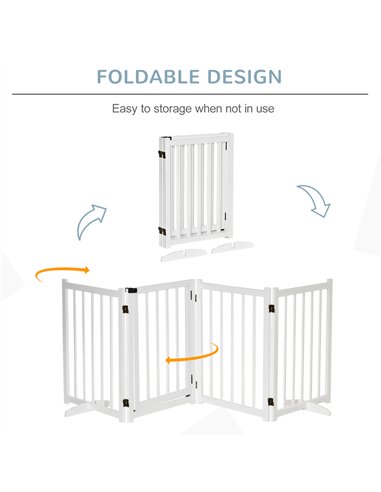 PawHut Wooden Dog Gate, Dog Fence Indoor, 80 cm Tall Freestanding Pet Gate for Small and Medium Dogs with 4 Panels, 2 Support Fe
