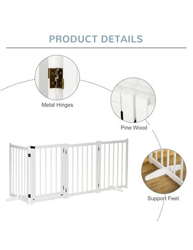 PawHut Wooden Dog Gate, Dog Fence Indoor, 80 cm Tall Freestanding Pet Gate for Small and Medium Dogs with 4 Panels, 2 Support Fe