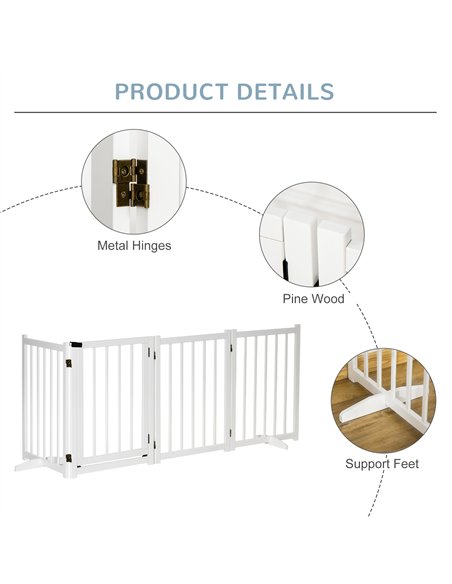 PawHut Wooden Dog Gate, Dog Fence Indoor, 80 cm Tall Freestanding Pet Gate for Small and Medium Dogs with 4 Panels, 2 Support Fe - pic 143143 | FastDaddyshop