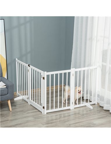 PawHut Wooden Dog Gate, Dog Fence Indoor, 80 cm Tall Freestanding Pet Gate for Small and Medium Dogs with 4 Panels, 2 Support Fe
