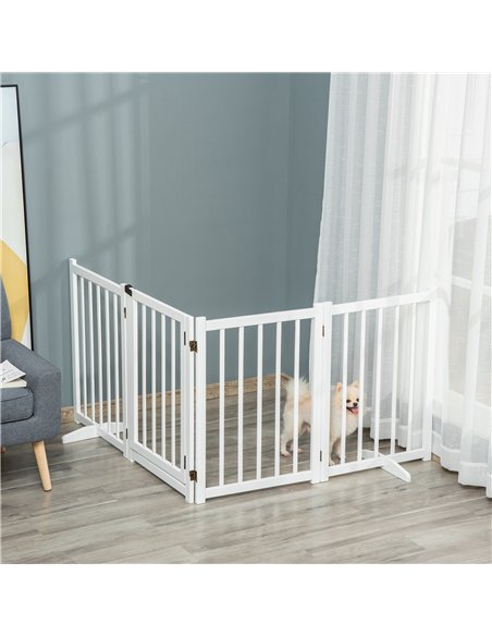 PawHut Wooden Dog Gate, Dog Fence Indoor, 80 cm Tall Freestanding Pet Gate for Small and Medium Dogs with 4 Panels, 2 Support Fe - pic 143146 | FastDaddyshop
