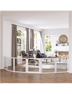 PawHut Wooden Pet Gate, Freestanding Dog Safety Barrier, w/ 2 Support Feet, White 2