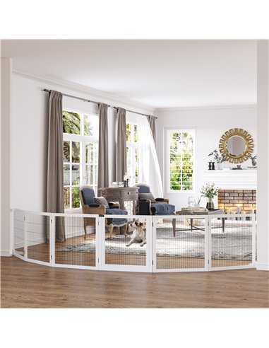 PawHut Wooden Pet Gate, Freestanding Dog Safety Barrier, w/ 2 Support Feet, White