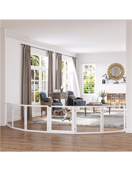 PawHut Wooden Pet Gate, Freestanding Dog Safety Barrier, w/ 2 Support Feet, White - pic 143148 | FastDaddyshop