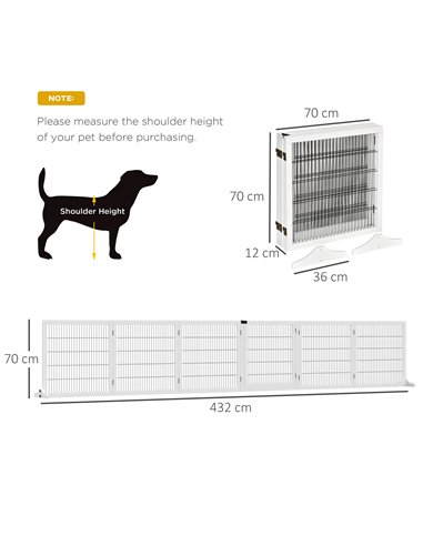PawHut Wooden Pet Gate, Freestanding Dog Safety Barrier, w/ 2 Support Feet, White