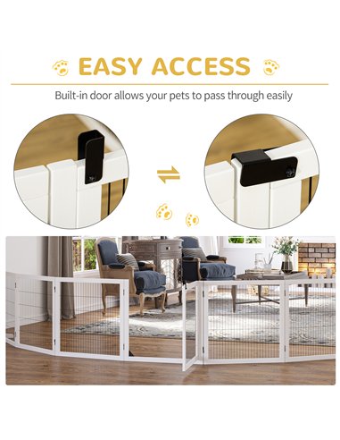 PawHut Wooden Pet Gate, Freestanding Dog Safety Barrier, w/ 2 Support Feet, White