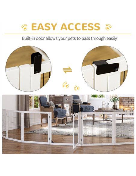 PawHut Wooden Pet Gate, Freestanding Dog Safety Barrier, w/ 2 Support Feet, White - pic 143150 | FastDaddyshop
