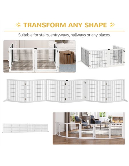 PawHut Wooden Pet Gate, Freestanding Dog Safety Barrier, w/ 2 Support Feet, White - pic 143151 | FastDaddyshop