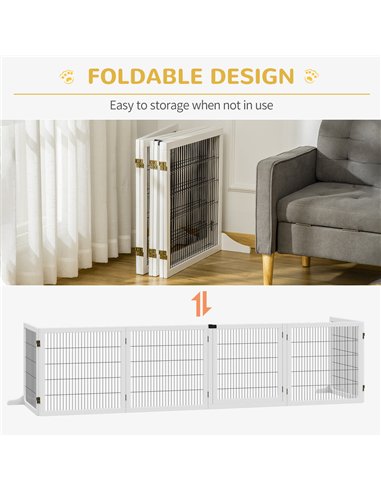 PawHut Wooden Pet Gate, Freestanding Dog Safety Barrier, w/ 2 Support Feet, White
