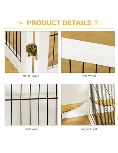 PawHut Wooden Pet Gate, Freestanding Dog Safety Barrier, w/ 2 Support Feet, White
