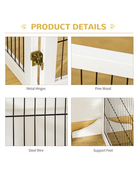 PawHut Wooden Pet Gate, Freestanding Dog Safety Barrier, w/ 2 Support Feet, White - pic 143153 | FastDaddyshop