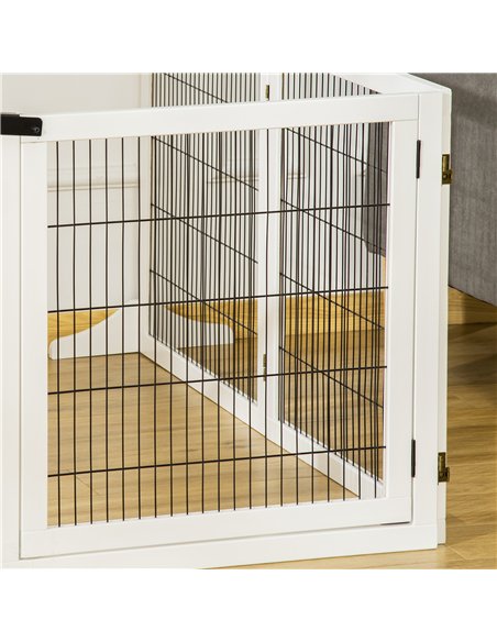 PawHut Wooden Pet Gate, Freestanding Dog Safety Barrier, w/ 2 Support Feet, White - pic 143155 | FastDaddyshop