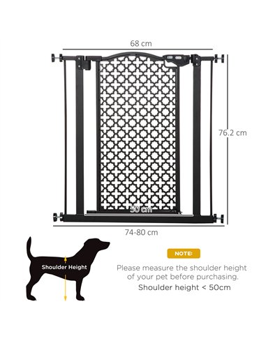 PawHut 74-80 cm Pressure Fit Safety Gate for Doorways and Staircases, Dog Gate, Pet Barrier for Hallways with Auto Close, Double