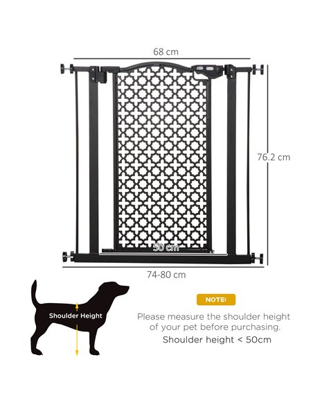 PawHut 74-80 cm Pressure Fit Safety Gate for Doorways and Staircases, Dog Gate, Pet Barrier for Hallways with Auto Close, Double - pic 143158 | FastDaddyshop