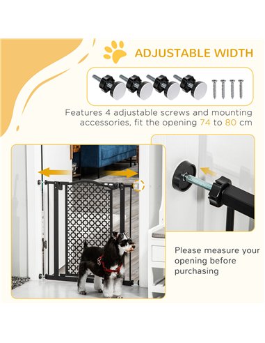 PawHut 74-80 cm Pressure Fit Safety Gate for Doorways and Staircases, Dog Gate, Pet Barrier for Hallways with Auto Close, Double