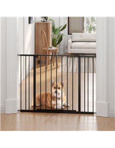 PawHut Dog Gate Pet Safety Gate Stair Barrier Pressure Fit Adjustable 76-82/86-97/101-107 cm, Black 2
