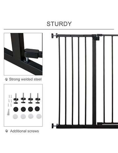 PawHut Dog Gate Pet Safety Gate Stair Barrier Pressure Fit Adjustable 76-82/86-97/101-107 cm, Black