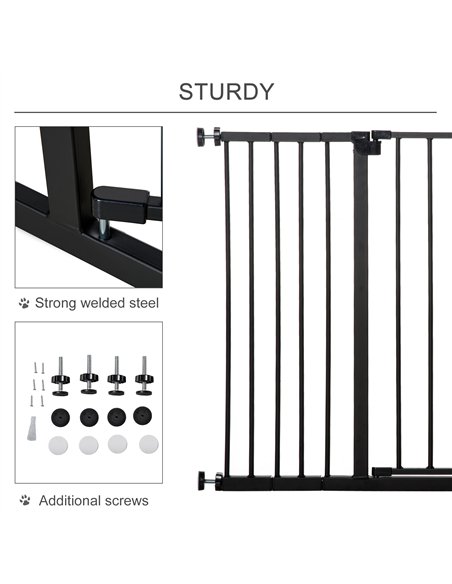 PawHut Dog Gate Pet Safety Gate Stair Barrier Pressure Fit Adjustable 76-82/86-97/101-107 cm, Black - pic 143168 | FastDaddyshop