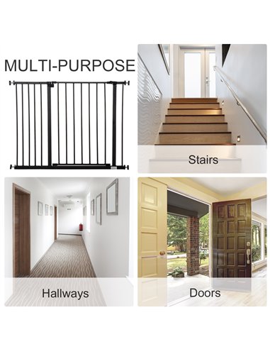 PawHut Dog Gate Pet Safety Gate Stair Barrier Pressure Fit Adjustable 76-82/86-97/101-107 cm, Black