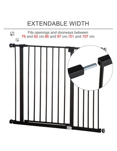 PawHut Dog Gate Pet Safety Gate Stair Barrier Pressure Fit Adjustable 76-82/86-97/101-107 cm, Black
