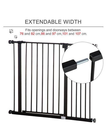 PawHut Dog Gate Pet Safety Gate Stair Barrier Pressure Fit Adjustable 76-82/86-97/101-107 cm, Black - pic 143170 | FastDaddyshop