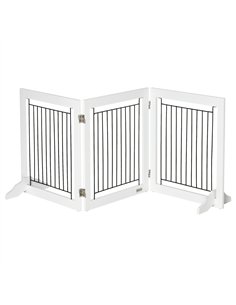 PawHut Foldable Pet Gate, with Three Panels & Two Support Feet - White
