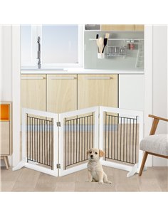 PawHut Foldable Pet Gate, with Three Panels & Two Support Feet - White 2