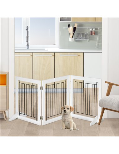PawHut Foldable Pet Gate, with Three Panels & Two Support Feet - White