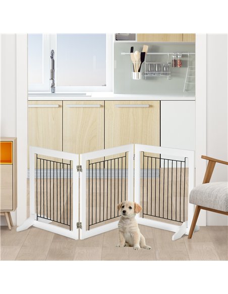 PawHut Foldable Pet Gate, with Three Panels & Two Support Feet - White - pic 143175 | FastDaddyshop