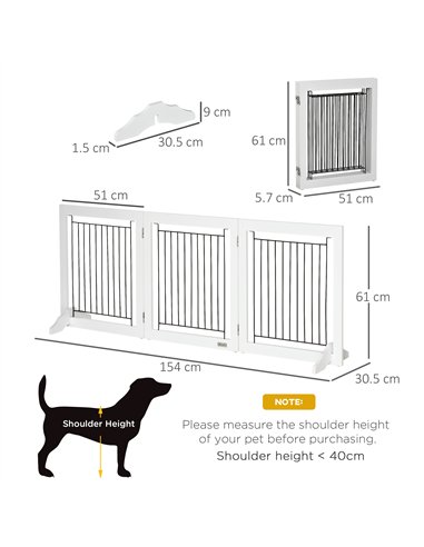 PawHut Foldable Pet Gate, with Three Panels & Two Support Feet - White