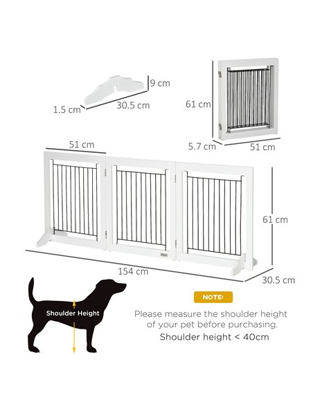 PawHut Foldable Pet Gate, with Three Panels & Two Support Feet - White - pic 143176 | FastDaddyshop