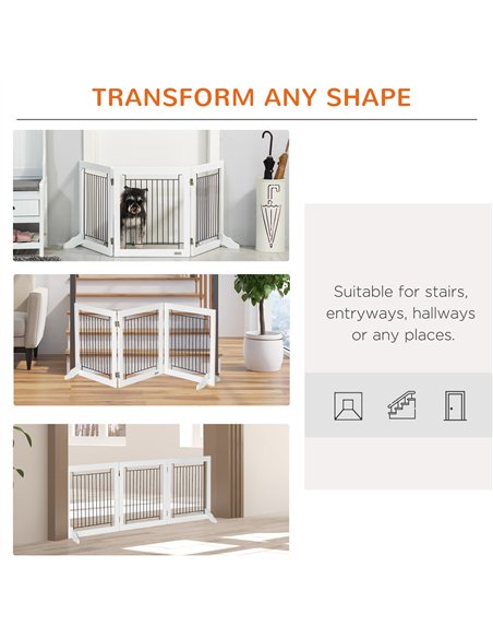PawHut Foldable Pet Gate, with Three Panels & Two Support Feet - White - pic 143177 | FastDaddyshop