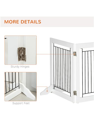 PawHut Foldable Pet Gate, with Three Panels & Two Support Feet - White