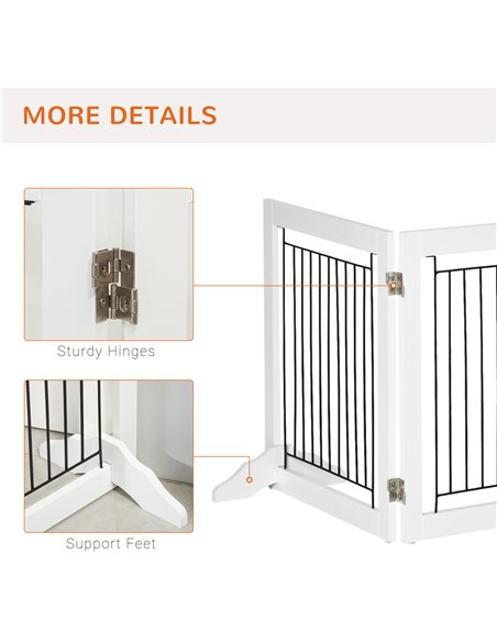PawHut Foldable Pet Gate, with Three Panels & Two Support Feet - White - pic 143179 | FastDaddyshop